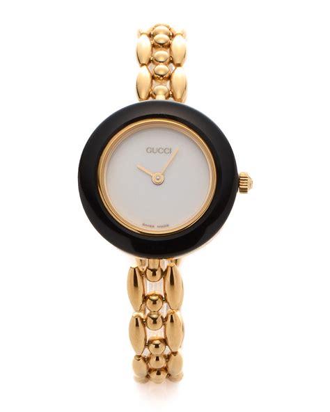 gold gucci watch with black straps|Gucci interchangeable watch straps.